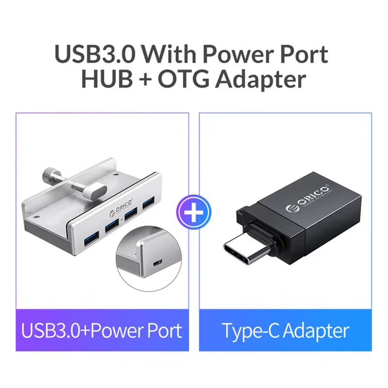 USB 3.0 Hub Clip Design Aluminum Alloy 4 Ports USB 3.0 HUB Travel Charger Charging Hub Station 5Gbps Data Transmission