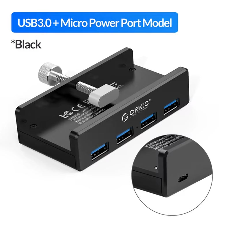 USB 3.0 Hub Clip Design Aluminum Alloy 4 Ports USB 3.0 HUB Travel Charger Charging Hub Station 5Gbps Data Transmission