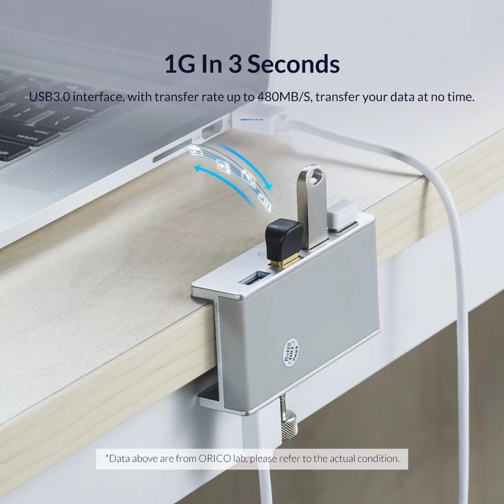 USB 3.0 Hub Clip Design Aluminum Alloy 4 Ports USB 3.0 HUB Travel Charger Charging Hub Station 5Gbps Data Transmission